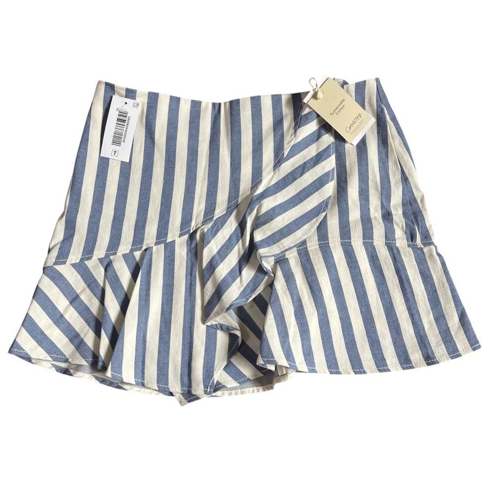 NEW Mango Blue and White Stripes Linen Blend Wrap Mini Skirt US M